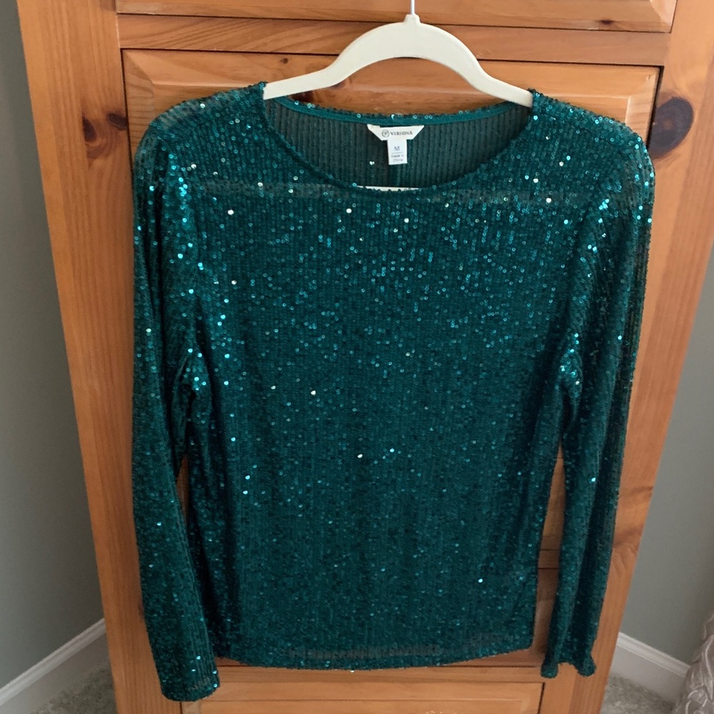 Versona Green Sequin Long Sleeve Top
